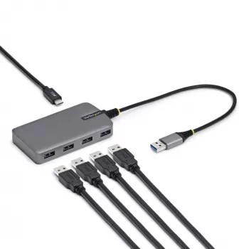 StarTech.com 4 prievadų USB-A šakotuvas, 5Gbps, maitinamas iš magistralės, USB-A į 4x USB-A su USB-C pagalbiniu maitinimo įėjimu, 30 cm pagrindinis kabelis, nešiojamas stalinio / nešiojamojo kompiuterio USB šakotuvas