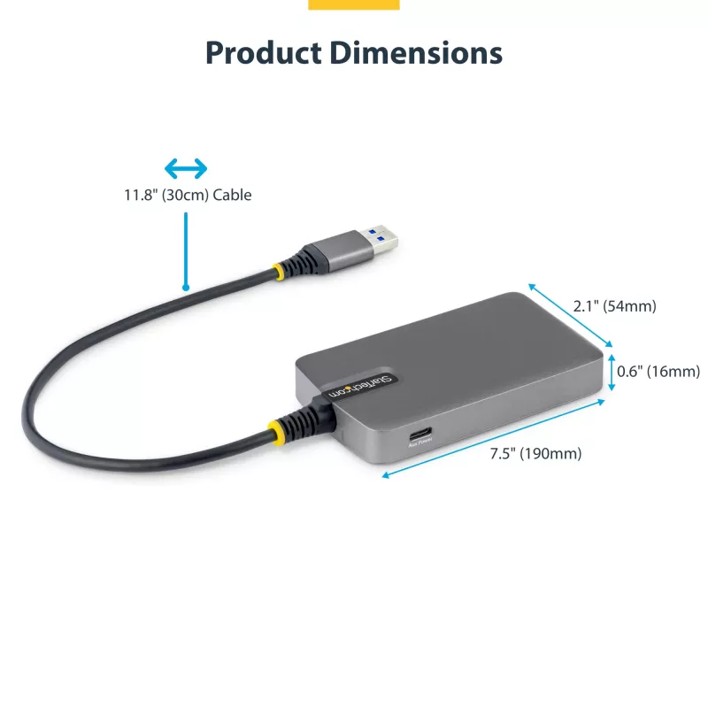 StarTech.com 4 prievadų USB-A šakotuvas, 5Gbps, maitinamas iš magistralės, USB-A į 4x USB-A su USB-C pagalbiniu maitinimo įėjimu, 30 cm pagrindinis kabelis, nešiojamas stalinio / nešiojamojo kompiuterio USB šakotuvas