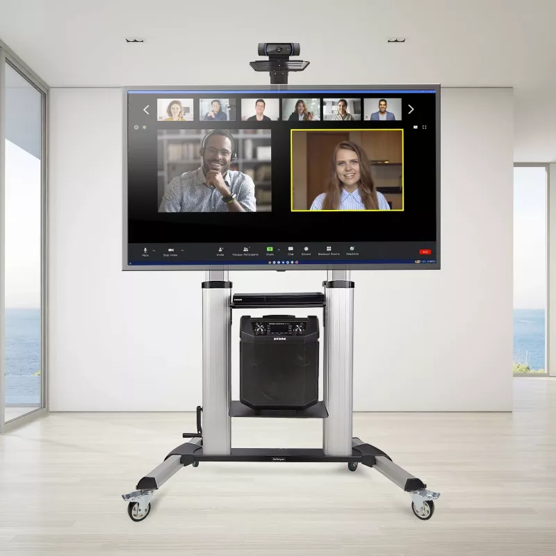 StarTech.com Mobilus televizoriaus stovas ant ratų 60–100 colių plokščiaekraniams iki 100 kg, aukščio reguliavimas rankine svirtimi, nešiojamas vežimėlis