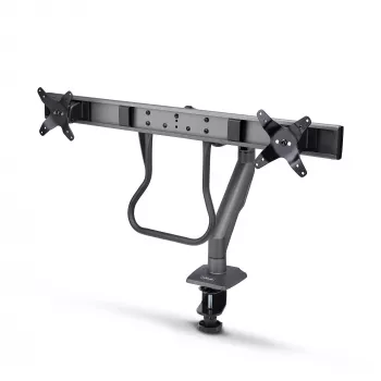 StarTech.com Dvigubo monitoriaus stalinis laikiklis su skersiniu, iki 27 colių ekranams, VESA 75x75/100x100, 15 kg, C formos spaustuvas, pilnai artikuliuojamas, mechaninė spyruoklė, TAA