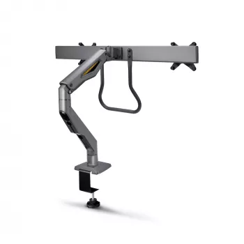 StarTech.com Dvigubo monitoriaus stalinis laikiklis su skersiniu, iki 27 colių ekranams, VESA 75x75/100x100, 15 kg, C formos spaustuvas, pilnai artikuliuojamas, mechaninė spyruoklė, TAA