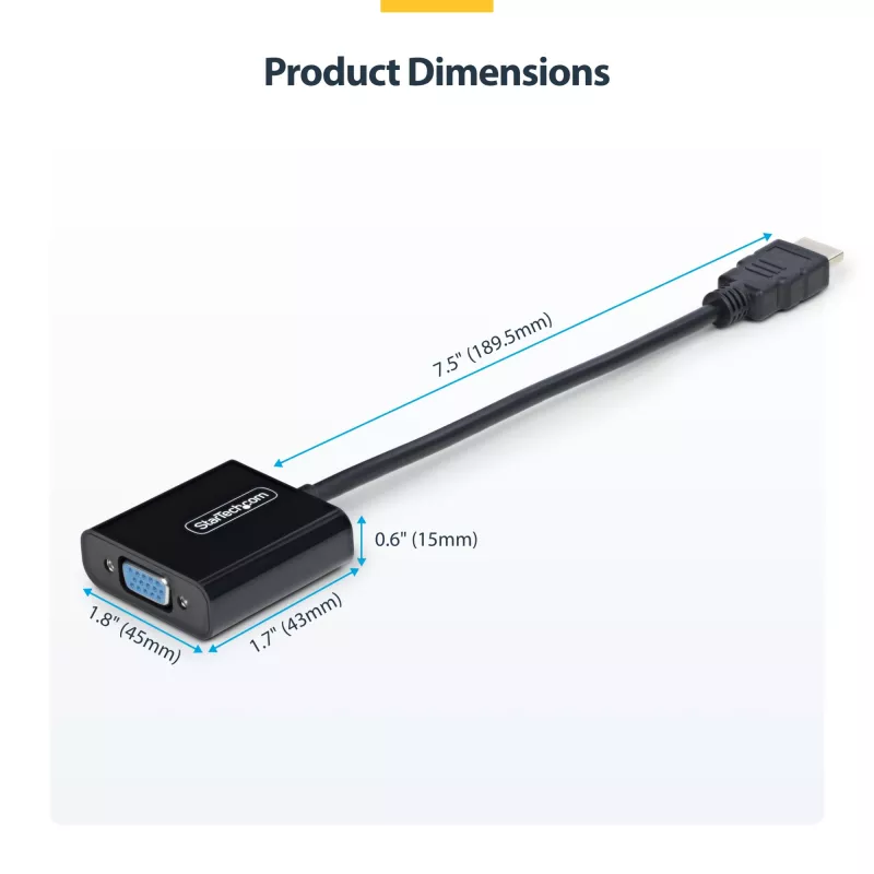 StarTech.com HDMI į VGA adapteris, aktyvus vaizdo keitiklis nešiojamam/staliniam kompiuteriui, 1920x1080 (1080p), HDMI šaltinis į VGA monitorių/ekraną/projektorių