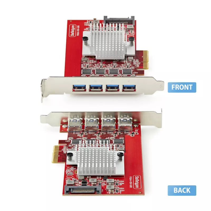 StarTech.com 4 prievadų USB-A PCIe kortelė, USB 3.2 10Gbps, PCI Express 3.0 plėtinio kortelė, 4 nepriklausomi USB valdikliai, Windows/Linux/macOS, TAA atitiktis