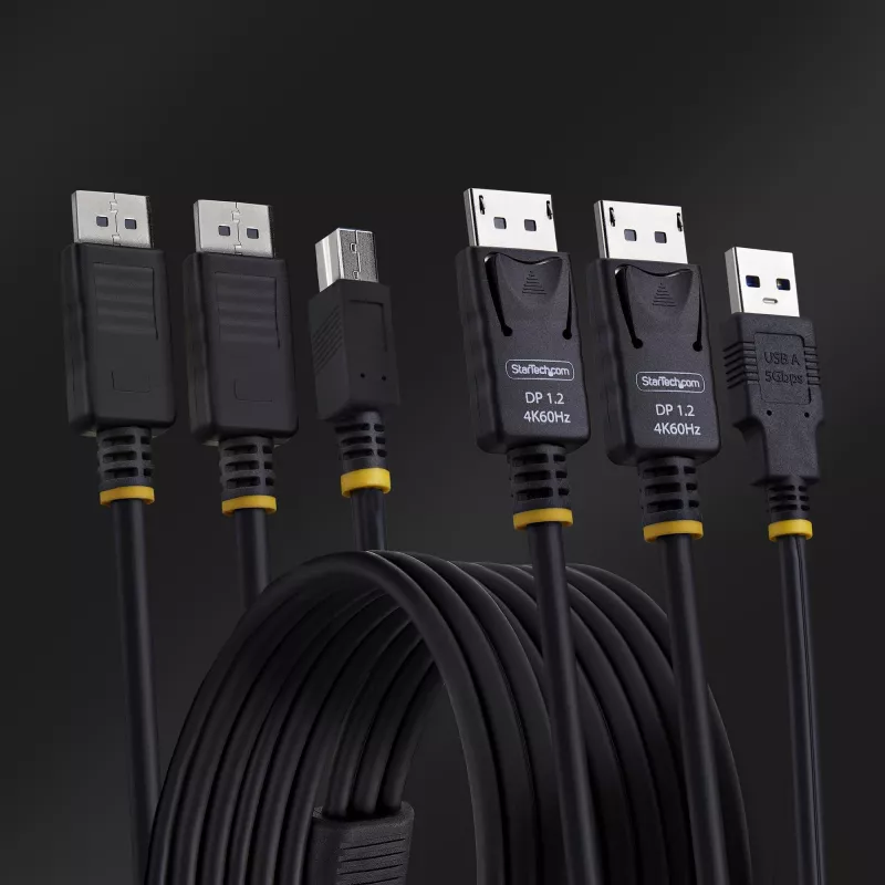StarTech.com 6ft (1,8 m) dviejų DisplayPort ir USB 5Gbps KVM laidas, 4K 60Hz, universaliai suderinamas DP 1.2/USB 3.0 kombinuotas laidas dviejų monitorių KVM jungikliams