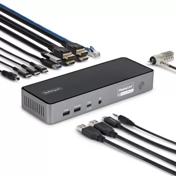 StarTech.com universali USB-C dokų stotelė trims monitoriams, 140W įkrovimas, 4K 60Hz HDMI / DisplayPort, TAA