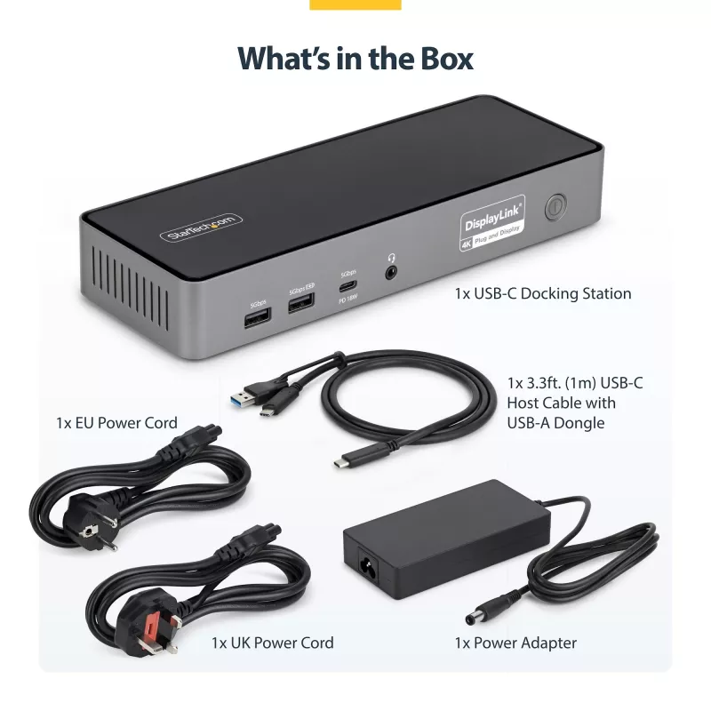 StarTech.com universali USB-C dokų stotelė trims monitoriams, 140W įkrovimas, 4K 60Hz HDMI / DisplayPort, TAA