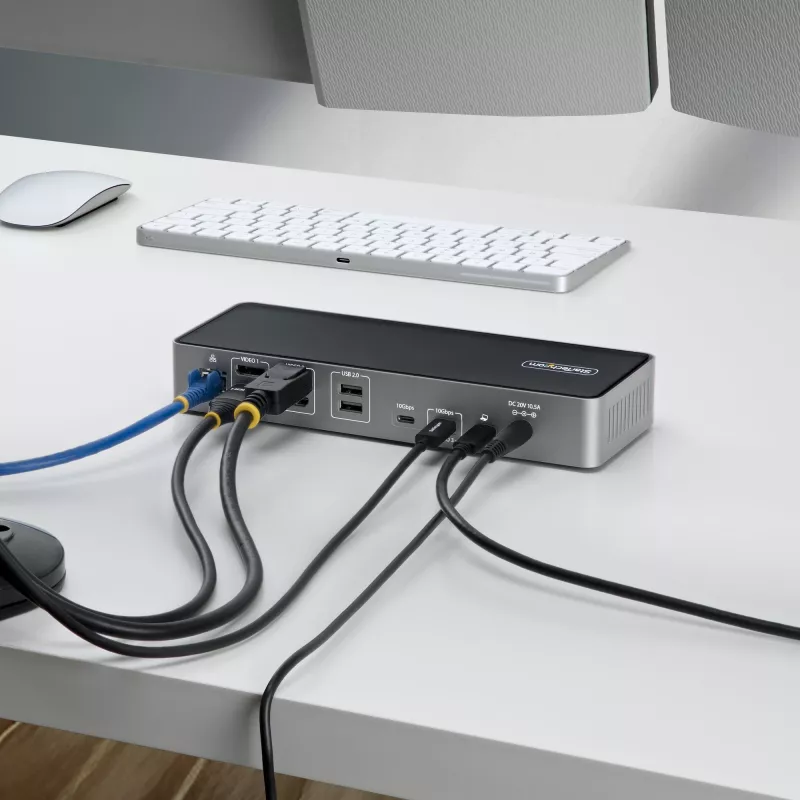 StarTech.com universali USB-C dokų stotelė trims monitoriams, 140W įkrovimas, 4K 60Hz HDMI / DisplayPort, TAA