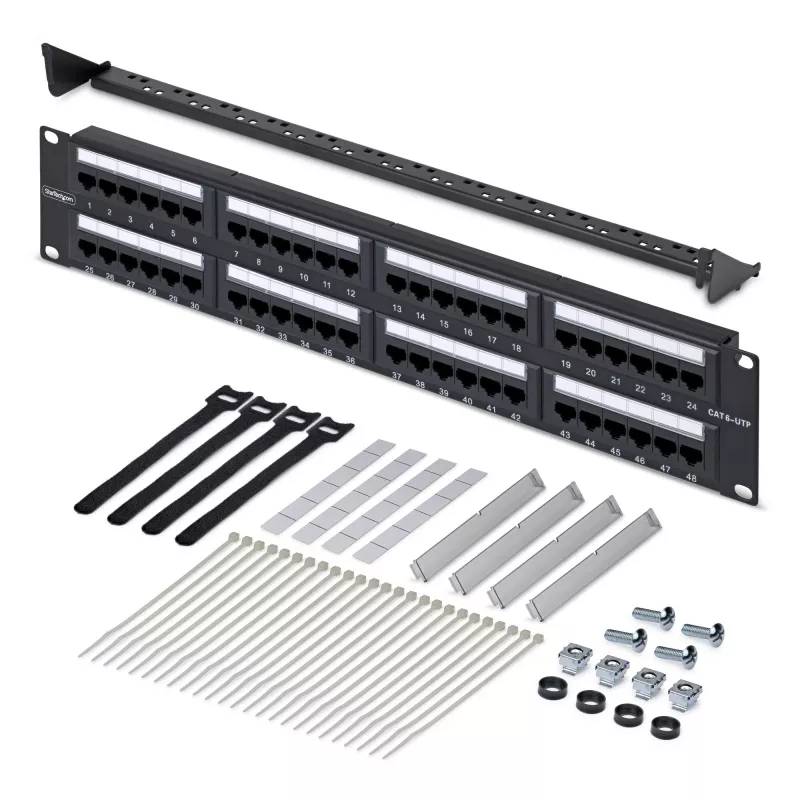 StarTech.com 48 prievadų 2U stelažinis Cat6 skirstomasis skydas, RJ45, UTP, 110 punch-down, Cat6 Ethernet skirstomasis skydas serverio stelažui