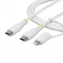 StarTech.com 2 m (6 ft) 2-in-1 tvirtas USB-C įkrovimo laidas su Lightning adapteriu, 30W/60W (3A), Apple MFi sertifikuotas, pintas USB-C įkrovimo laidas iPhone/iPad/Android