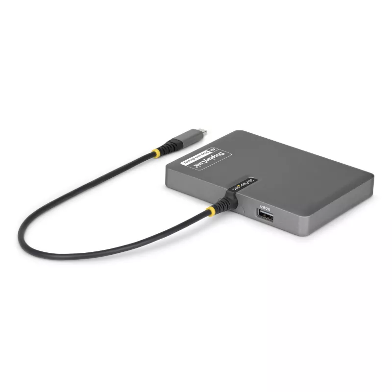StarTech.com USB-C į keturių monitorių darbo vietos adapteris, 4K 60Hz DisplayPort, 140W PD praėjimas nešiojamojo kompiuterio įkrovimui, USB prievadas belaidžiai klaviatūrai / pelei, TAA