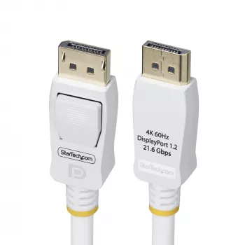 StarTech.com 1,8 m baltas VESA sertifikuotas DisplayPort 1.2 laidas, 4K 60Hz, 21,6 Gbps, su fiksavimo DP jungtimis, M/M