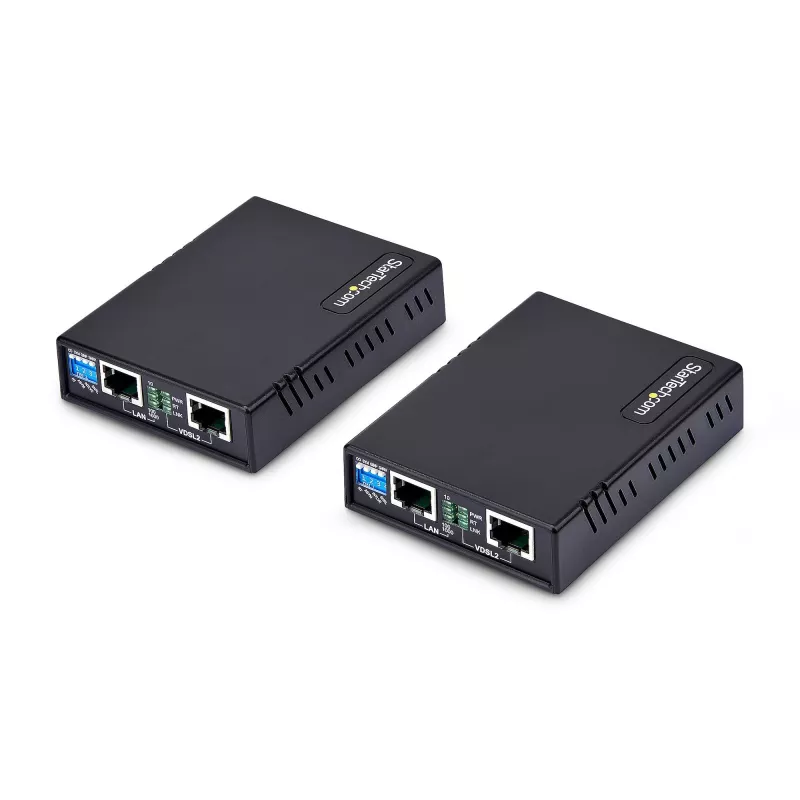 „StarTech.com“ VDSL2 eterneto plėtiklio rinkinys per vieną porą laidų, iki 1 km, 300 Mbps, LAN kartotuvas per telefono liniją / CAT5e / CAT6, pakaitalas 110VDSLEXTEU - TAA