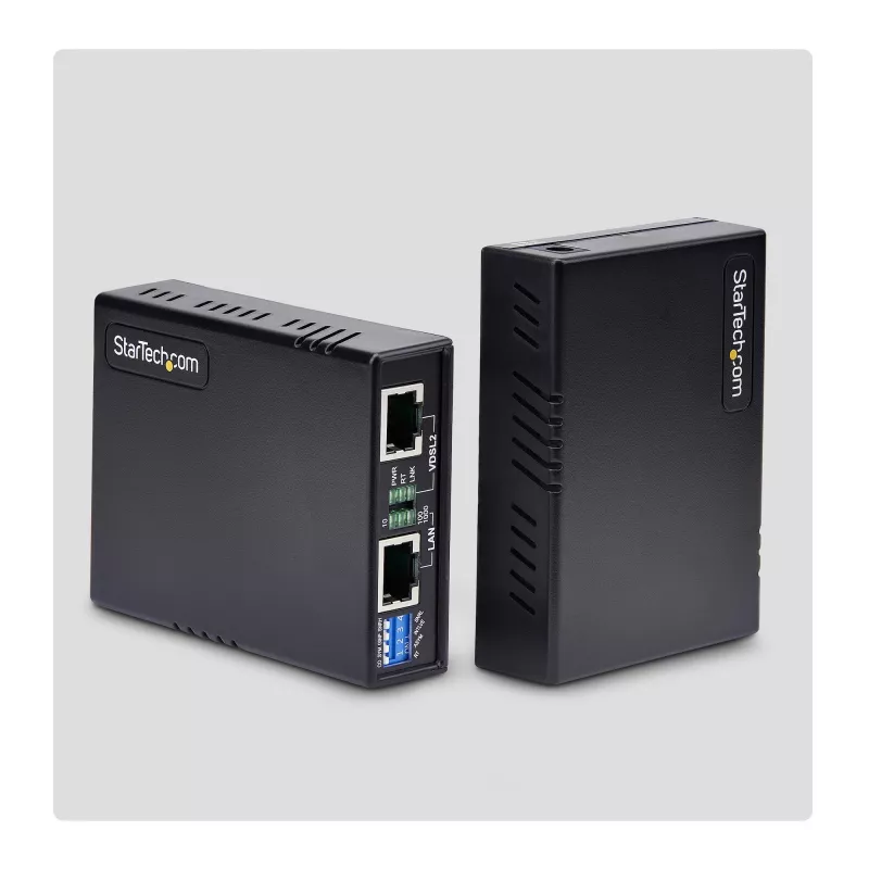 „StarTech.com“ VDSL2 eterneto plėtiklio rinkinys per vieną porą laidų, iki 1 km, 300 Mbps, LAN kartotuvas per telefono liniją / CAT5e / CAT6, pakaitalas 110VDSLEXTEU - TAA