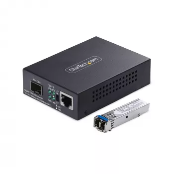 StarTech.com Gigabit Ethernet varinio į šviesolaidinio keitiklis, SM LC, 20 km, 10/100/1000 Mbps, RJ45 į LC, pilnas metalas, 9K dideli rėmeliai, TAA atitinkantis