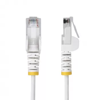 StarTech.com 2,5 m baltas plonas CAT6 Ethernet kabelis, be kliuvinių, 100W PoE, UTP, LSZH, 28AWG gryna varinė viela, plonas RJ45 tinklo jungiamasis laidas su įtempimo mažinimo elementais, individualiai išbandytas