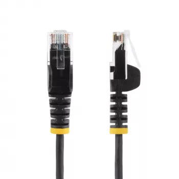 StarTech.com 7 m juodas plonas CAT6 Ethernet kabelis, be užkabinimo, 100W PoE, UTP, LSZH, 28AWG gryna varinė viela, plonas RJ45 tinklo jungiamasis laidas su įtempimo mažinimo elementais, individualiai išbandytas