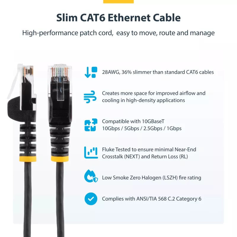 StarTech.com 10 m oranžinis plonas CAT6 eterneto kabelis, be užkabinimų, 100W PoE, UTP, LSZH, 28AWG gryna varinė viela, plonas RJ45 tinklo jungiamasis laidas su įtempimo mažinimo elementais, individualiai išbandytas