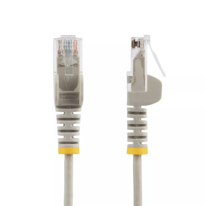 StarTech.com 15 m pilkas plonas CAT6 eterneto laidas, be užkliuvimo, 100 W PoE, UTP, LSZH, 28AWG gryna varinė viela, plonas RJ45 tinklo jungiamasis laidas su įtempimo mažinimo elementais, individualiai išbandytas