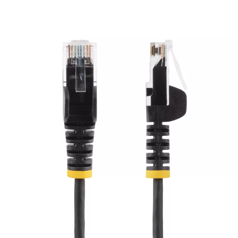 StarTech.com 15m juodas plonas CAT6 Ethernet kabelis, be užkliuvimo, 100W PoE, UTP, LSZH, 28AWG gryna varinė viela, plonas RJ45 tinklo jungiamasis laidas su įtempimo mažinimo elementais, individualiai išbandytas