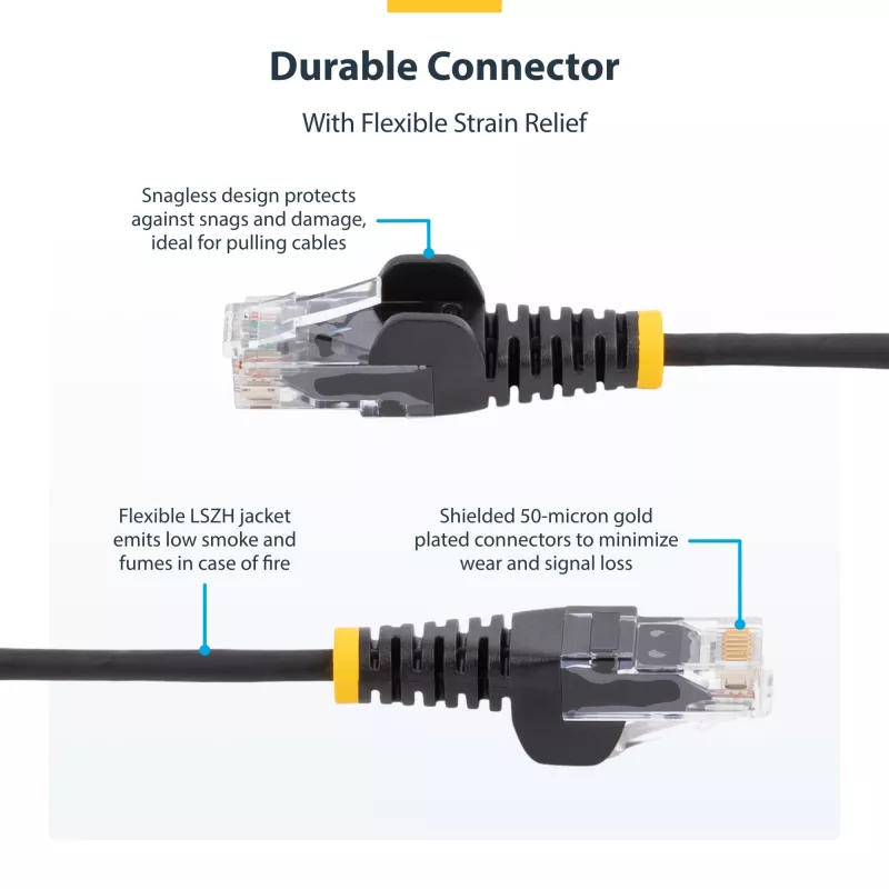 StarTech.com 15 m oranžinis plonas CAT6 Ethernet kabelis, be kablytėlių, 100W PoE, UTP, LSZH, 28AWG gryna varinė viela, plonas RJ45 tinklo pataisinis laidas su įtempimo mažinimo elementais, individualiai išbandytas