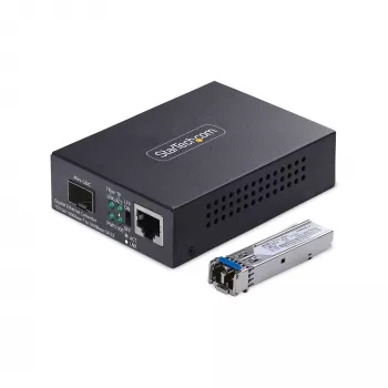 StarTech.com Gigabit Ethernet vario į šviesolaidį keitiklis, SM LC, 40 km, 10/100/1000 Mbps, RJ45 į LC, pilnas metalas, 9K jumbo rėmeliai, TAA atitinkantis
