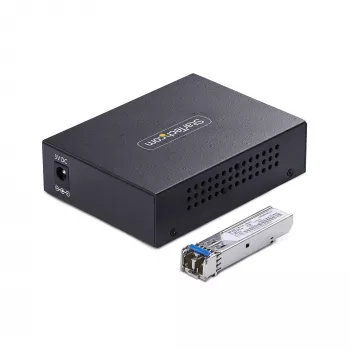 StarTech.com Gigabit Ethernet vario į šviesolaidį keitiklis, SM LC, 40 km, 10/100/1000 Mbps, RJ45 į LC, pilnas metalas, 9K jumbo rėmeliai, TAA atitinkantis