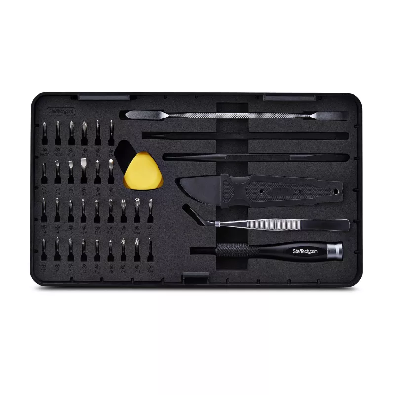 StarTech.com 40 dalių kompiuterių remonto rinkinys nešiojamiesiems / staliniams / elektronikai / telefonams, 30 bitų precizinis atsuktuvų rinkinys, nuimamas dangtelis su magnetiniu padėklu, atidarymo įrankiai