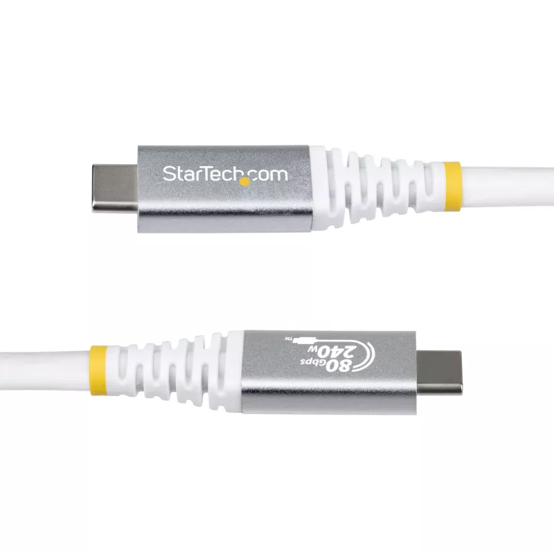 StarTech.com 1m USB4 laidas, 80Gbps, USB-IF sertifikuotas USB-C, 240W PD, 8K 120Hz/4K 240Hz DP2.1 DP80, TPE apvalkalas, suderinamas su Thunderbolt 4 – baltas USB-C laidas