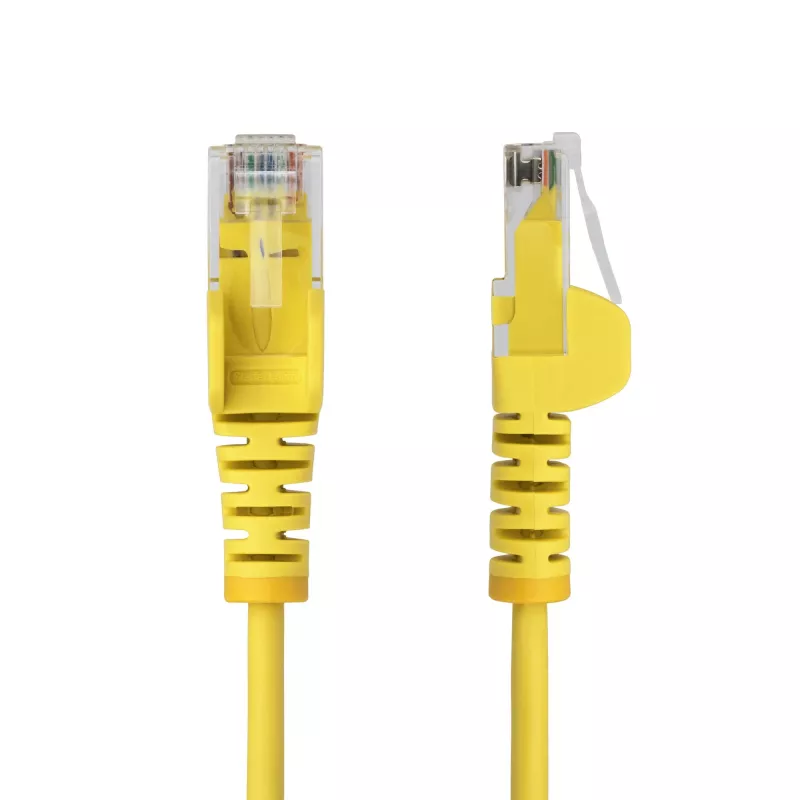 StarTech.com 25 cm geltonas plonas CAT6 Ethernet kabelis, be užkablių, 100W PoE, UTP, LSZH, 28AWG gryna vario viela, plonas RJ45 tinklo jungiamasis laidas su įtempimo mažinimu, individualiai išbandytas