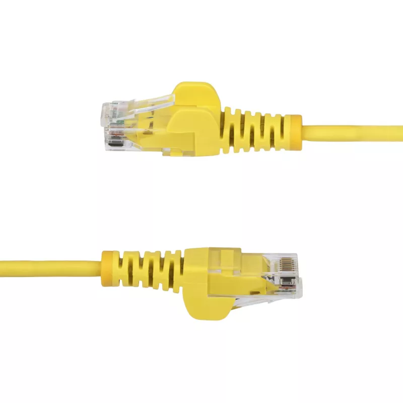 StarTech.com 25 cm geltonas plonas CAT6 Ethernet kabelis, be užkablių, 100W PoE, UTP, LSZH, 28AWG gryna vario viela, plonas RJ45 tinklo jungiamasis laidas su įtempimo mažinimu, individualiai išbandytas