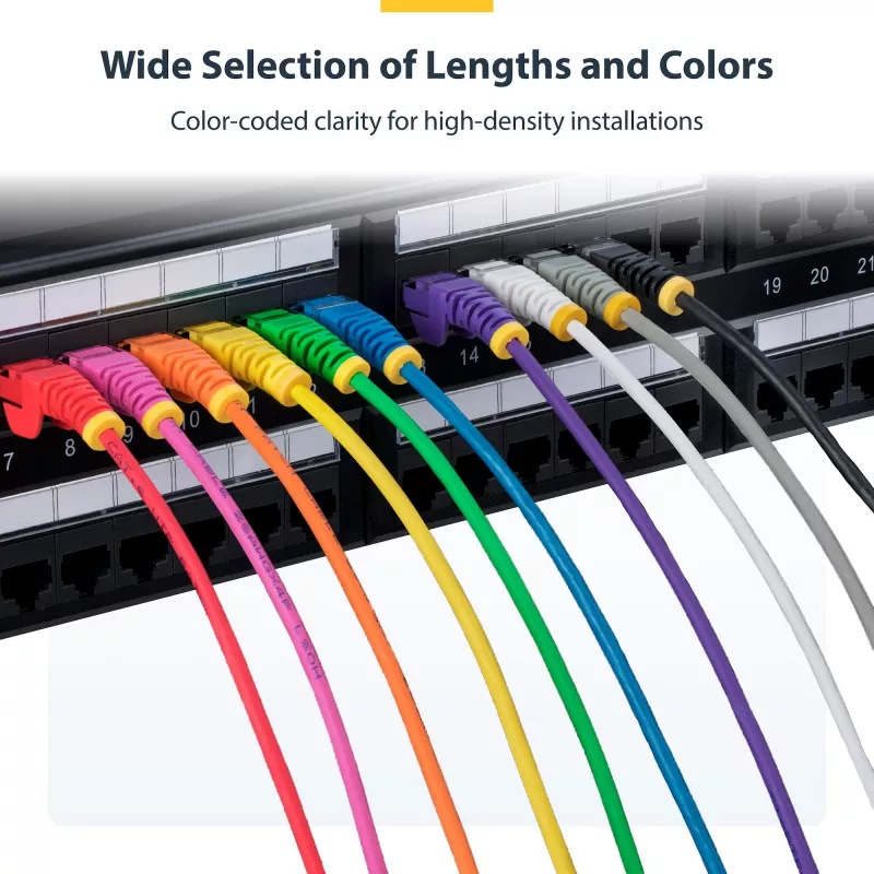 StarTech.com 25 cm geltonas plonas CAT6 Ethernet kabelis, be užkablių, 100W PoE, UTP, LSZH, 28AWG gryna vario viela, plonas RJ45 tinklo jungiamasis laidas su įtempimo mažinimu, individualiai išbandytas