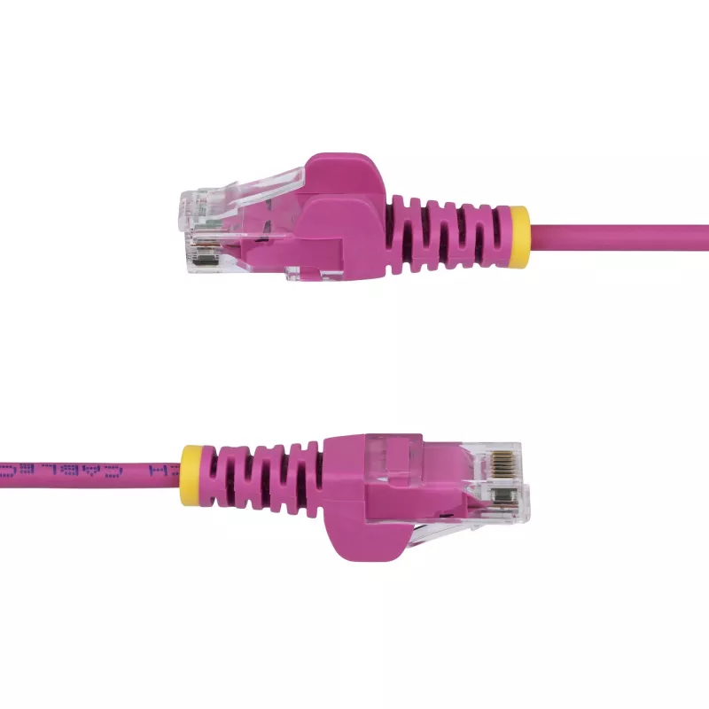 StarTech.com 25 cm rožinis plonas CAT6 Ethernet kabelis, be užkabinimų, 100W PoE, UTP, LSZH, 28AWG gryna vario viela, plonas RJ45 tinklo jungiamasis kabelis su įtempimo mažinimo elementais, individualiai išbandytas