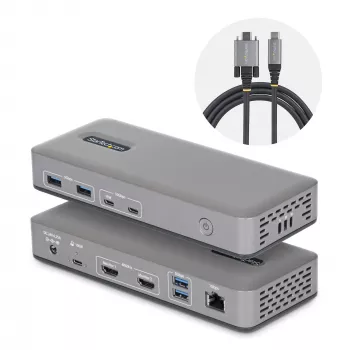StarTech.com Dviejų monitorių USB-C dokų stotelė, HDMI, 4K 60Hz, 100W nešiojamojo kompiuterio įkrovimas, 1GbE, be tvarkyklių, kelių monitorių dokas, skirta Windows