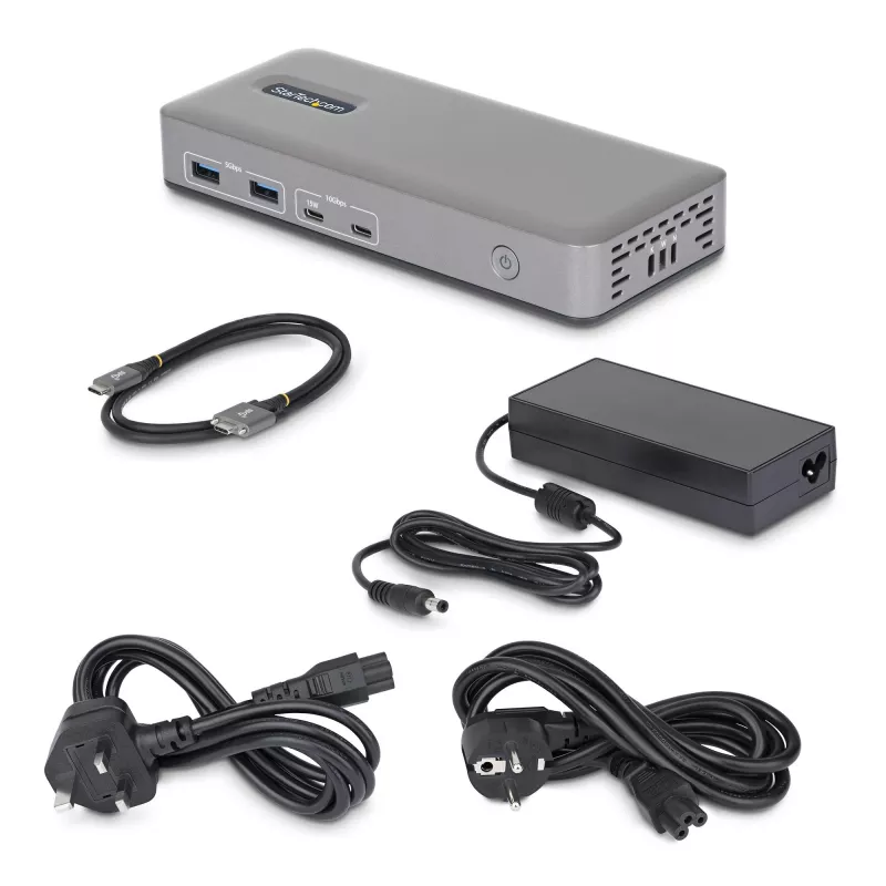 StarTech.com Dviejų monitorių USB-C dokų stotelė, HDMI, 4K 60Hz, 100W nešiojamojo kompiuterio įkrovimas, 1GbE, be tvarkyklių, kelių monitorių dokas, skirta Windows
