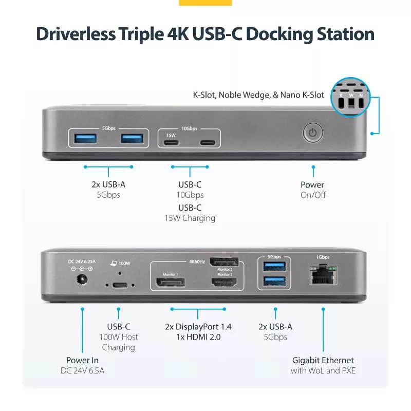 StarTech.com 199UE-USBC-DOCK dokų stotelė / prievadų replikatorius, laidinis, USB 3.2 Gen 2 (3.1 Gen 2) Type-C, pilka