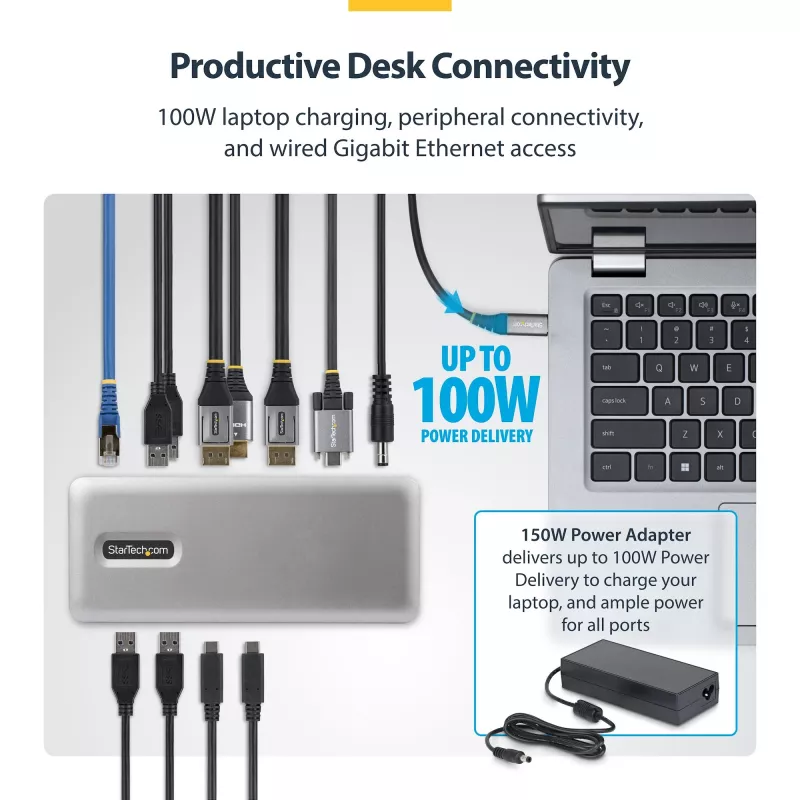 StarTech.com 199UE-USBC-DOCK dokų stotelė / prievadų replikatorius, laidinis, USB 3.2 Gen 2 (3.1 Gen 2) Type-C, pilka