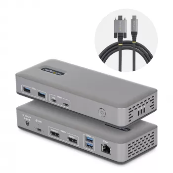 StarTech.com USB-C dokų stotelė dviem monitoriams, DisplayPort, 4K 60Hz, 100W įkrovimas, 1GbE, be tvarkyklių, daugiamonitorinis dokas, skirta Windows