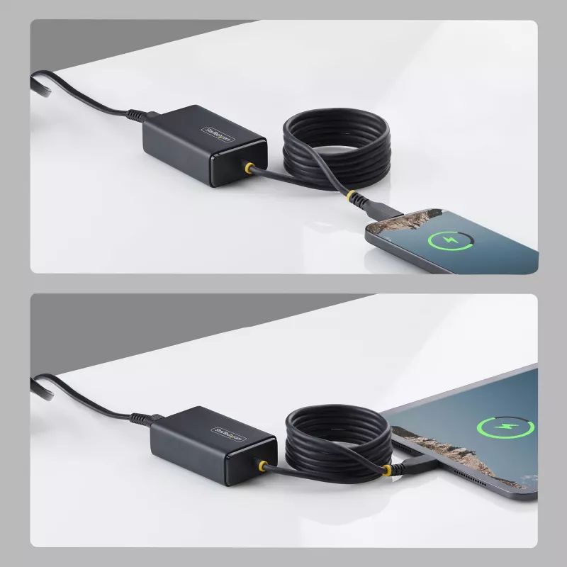 StarTech.com 65W USB-C nešiojamojo kompiuterio įkroviklis su 1,5 m USB-C kabeliu, maitinimo adapteris, tinka Dell, XPS, HP ProBook, MacBook Pro, Microsoft Surface Pro