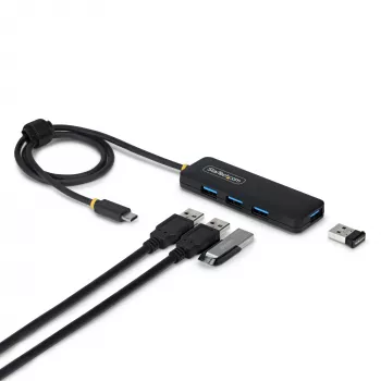 StarTech.com 4 prievadų USB-C šakotuvas, 5Gbps, maitinamas iš magistralės, USB-C į 4x USB-A mini šakotuvas, ilgas 61 cm laidas, PCR plastikas, nešiojamas stalinio / nešiojamojo kompiuterio USB šakotuvas