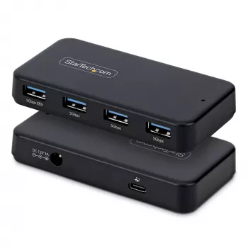 StarTech.com 4 prievadų USB-A šakotuvas, 5Gbps, su maitinimu, 2-in-1 USB-C ir USB-A pagrindiniu kabeliu, 1x BC 1.2 įkrovimo prievadas, 24W maitinimo adapteris, tinka MacBook ir Windows