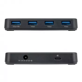 StarTech.com 4 prievadų USB-A šakotuvas, 5Gbps, su maitinimu, 2-in-1 USB-C ir USB-A pagrindiniu kabeliu, 1x BC 1.2 įkrovimo prievadas, 24W maitinimo adapteris, tinka MacBook ir Windows