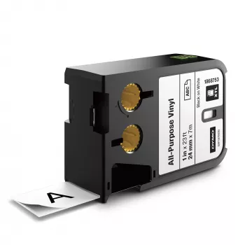 DYMO XTL Universalūs vinilo lipdukai | 24 mm x 7 m | Juodi ant balto