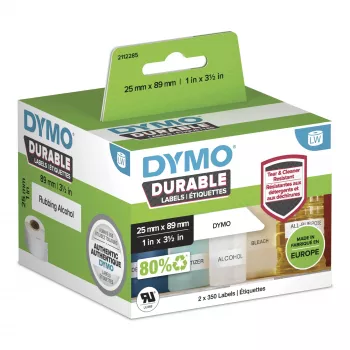 DYMO Original LabelWriter Patvarūs Lipdukai | 25mm x 89mm | Baltas Polipropilenas | 2 ritės po 350 (700 lipdukų) | Aukšto našumo | Skirti LabelWriter etikečių spausdintuvams