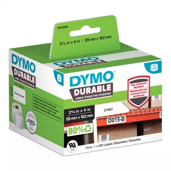 DYMO Original LabelWriter Durable Labels 59mm x 102mm, balta polipropileno, 300 vnt., lipnios etiketės, didelio našumo, skirtos LabelWriter etikečių spausdintuvams