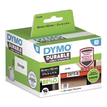 DYMO Original LabelWriter Durable Labels 59mm x 102mm, balta polipropileno, 300 vnt., lipnios etiketės, didelio našumo, skirtos LabelWriter etikečių spausdintuvams