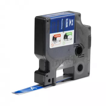DYMO Rhino pramoninės vinilo etiketės | 12 mm x 5,5 m | baltas spausdinimas ant mėlynos | lipnios | LabelManager ir Rhino etikečių spausdintuvams