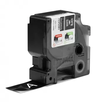 DYMO Rhino pramoninės vinilinės etiketės | 24 mm x 5,5 m | baltas spausdinimas ant juodo | savaime lipnios | LabelManager ir Rhino etikečių spausdintuvams