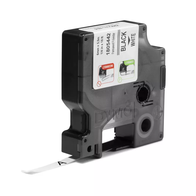 DYMO Rhino Industrial nuolatinės poliesterio etiketės | 6 mm x 5,5 m | juodas spausdinimas ant balto | lipnios | Rhino ir LabelManager etikečių spausdintuvams