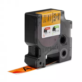 DYMO Rhino pramoninės vinilinės etiketės | 19 mm x 5,5 m | Juodas spausdinimas ant oranžinės | Lipnios | Rhino ir LabelManager etikečių spausdintuvams