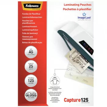 Fellowes ImageLast A5 125 Micron Laminavimo Maišelis – 25 vnt., Blizgus, Skaidrus, A5, 0,125 mm, 218 mm, 1 mm